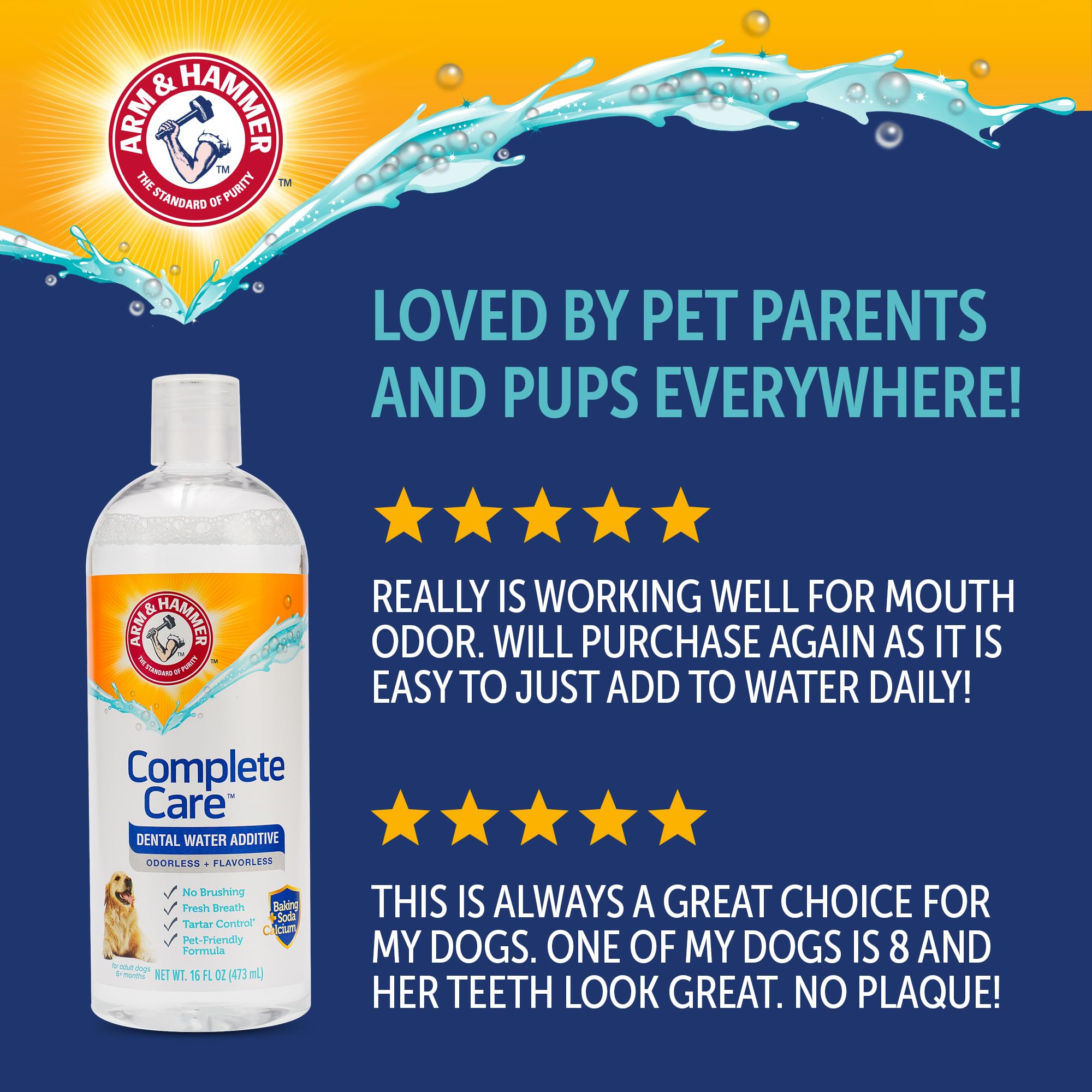 Arm & Hammer three-pack on shelf, value and fewer reorders benefit