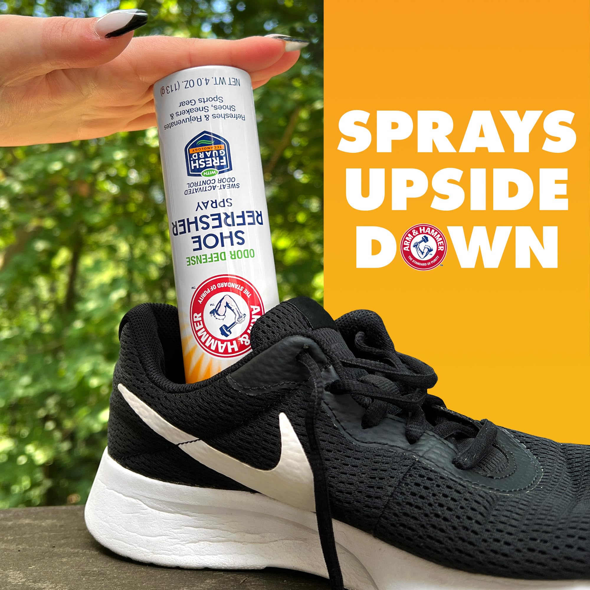 Arm & Hammer product icons highlighting safe-for-shoes benefit