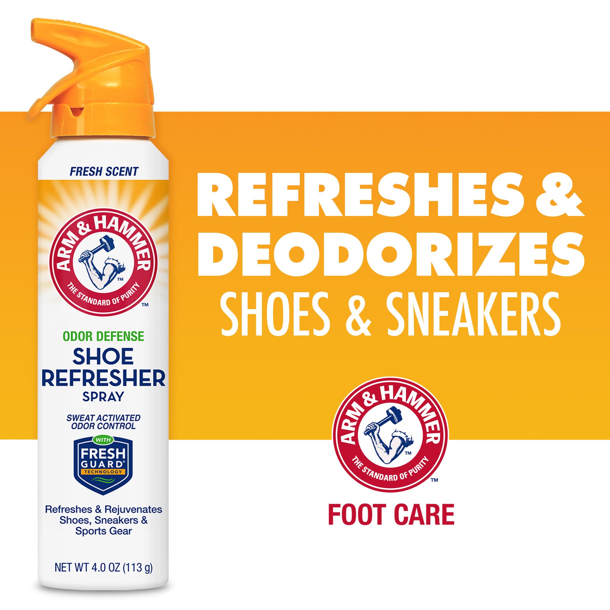 Arm & Hammer spray being applied into a sneaker for fast freshness