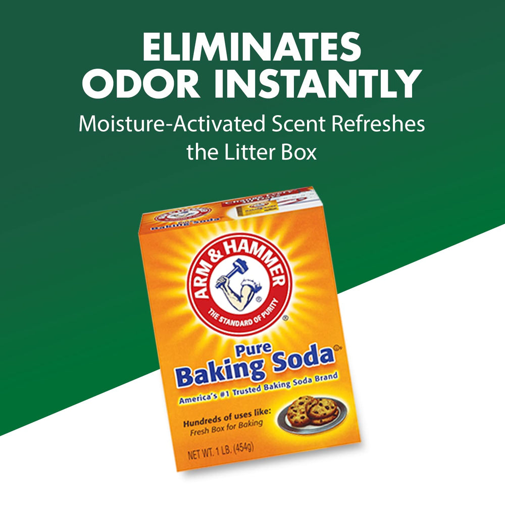 Arm & Hammer being sprinkled into litter box demonstrating odor control benefit