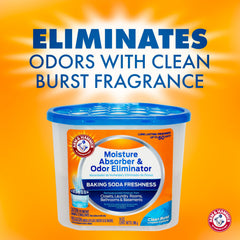 Arm & Hammer tub placed on a bathroom shelf demonstrating odor control