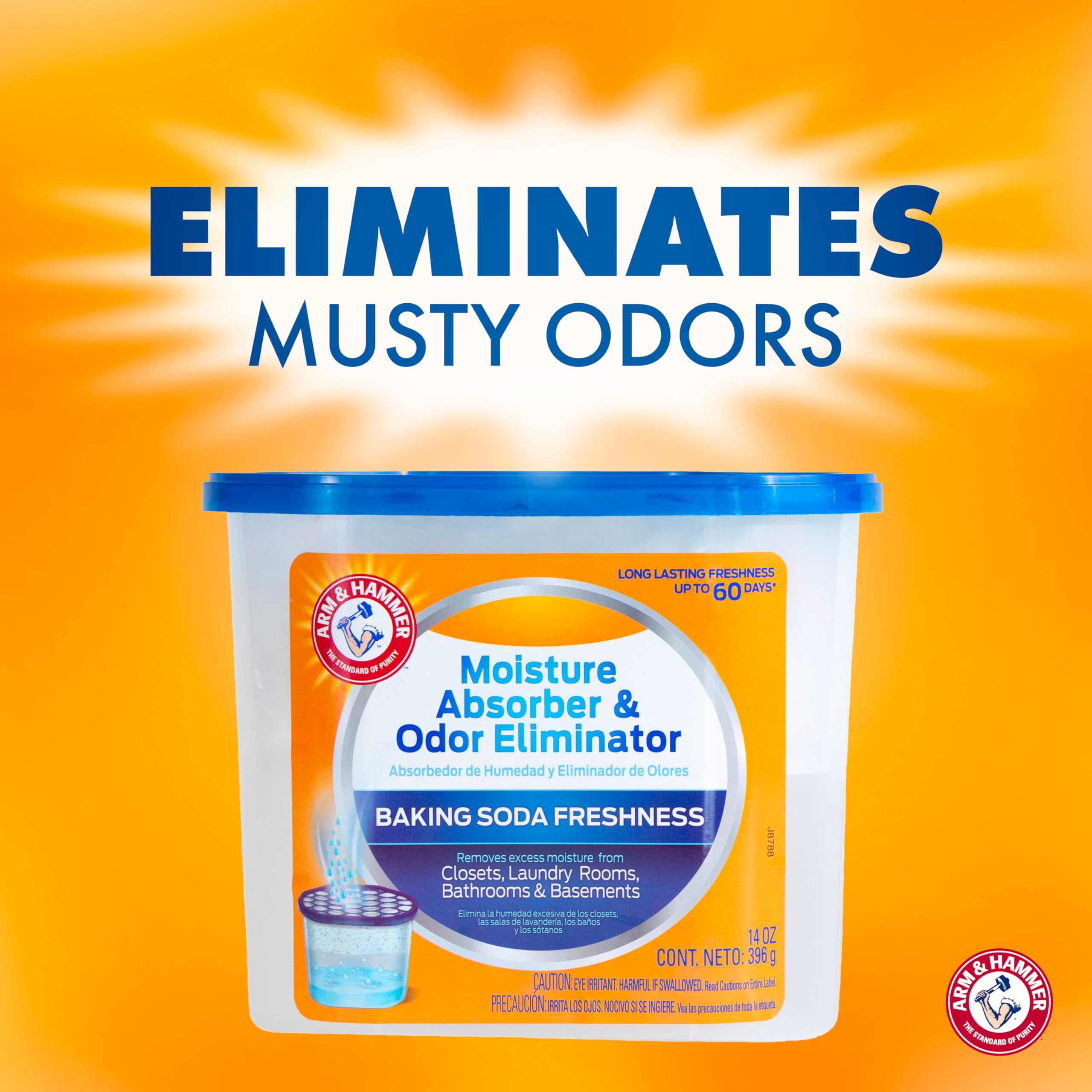 Arm & Hammer tub placed in a closet demonstrating odor prevention benefit