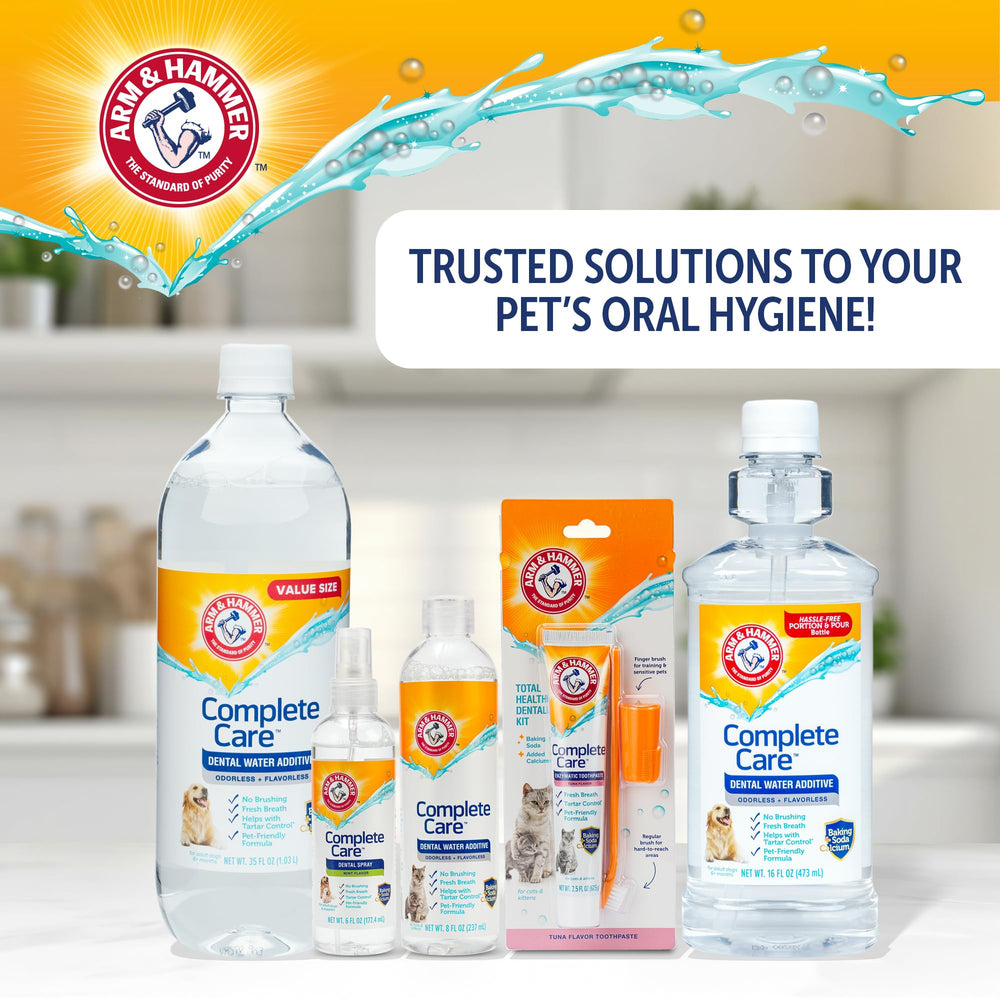Arm & Hammer bottle with veterinary-style brochure suggesting professional support