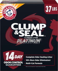 Arm & Hammer front packaging showing 37 lb Platinum bag and benefits