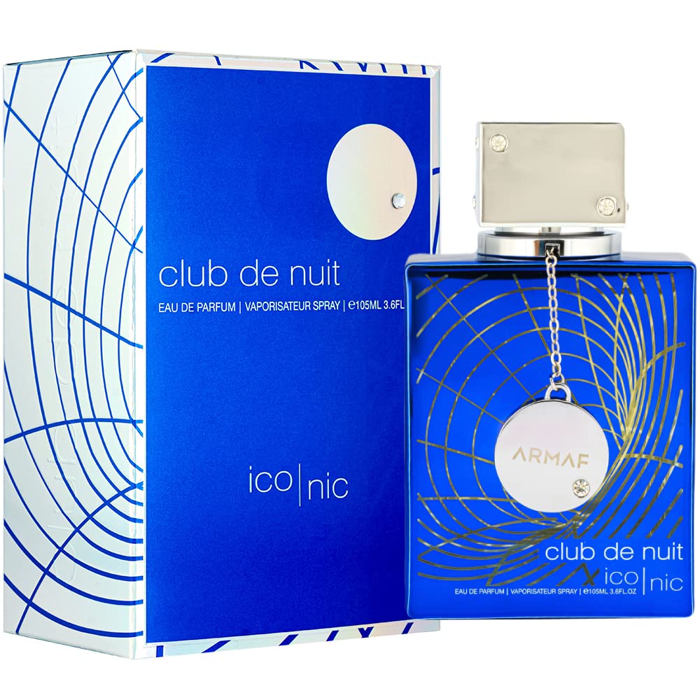 Armaf Club de Nuit Blue Iconic 3.6 oz box and bottle together, showcases size