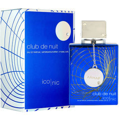 Armaf Club de Nuit Blue Iconic 3.6 oz box and bottle together, showcases size