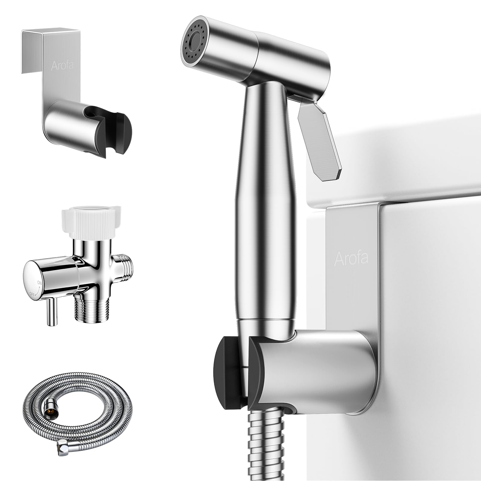 Arofa front view brushed nickel showing sleek design and easy grip benefit