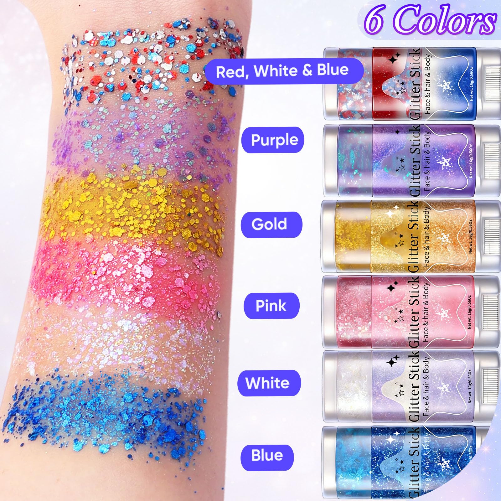AROIC twist-up glitter stick close-up displaying smooth texture and applicator benefit