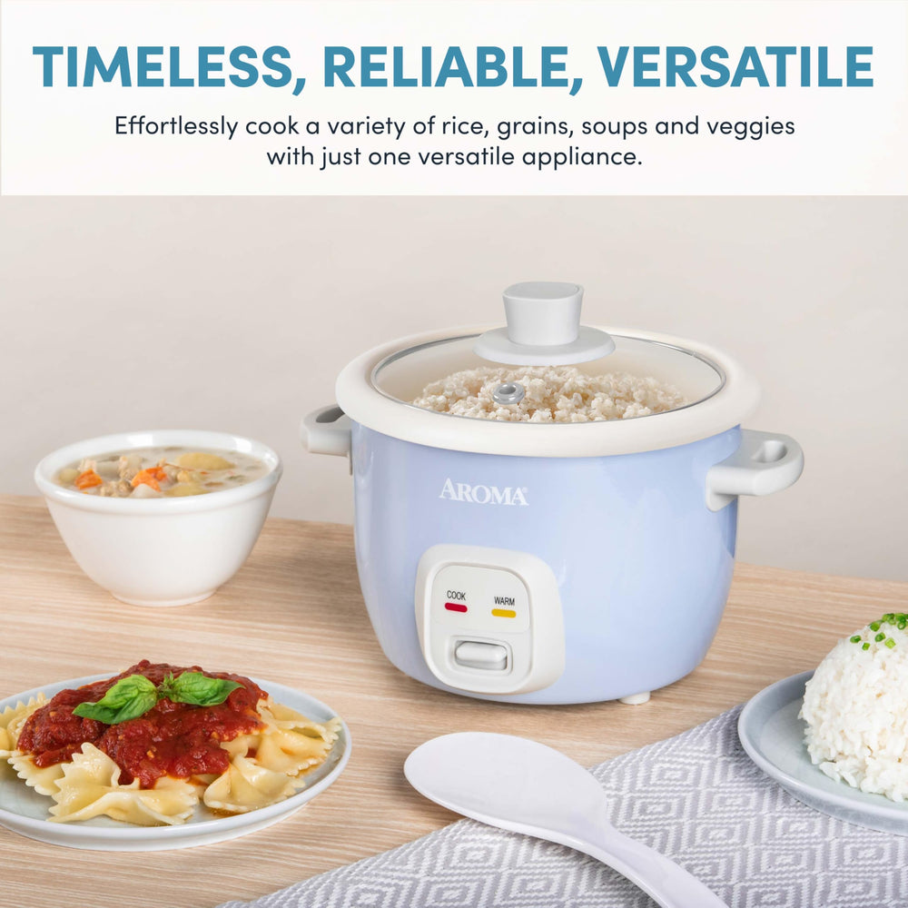 AROMA included measuring cup and serving spatula to ensure accurate portions and easy serving