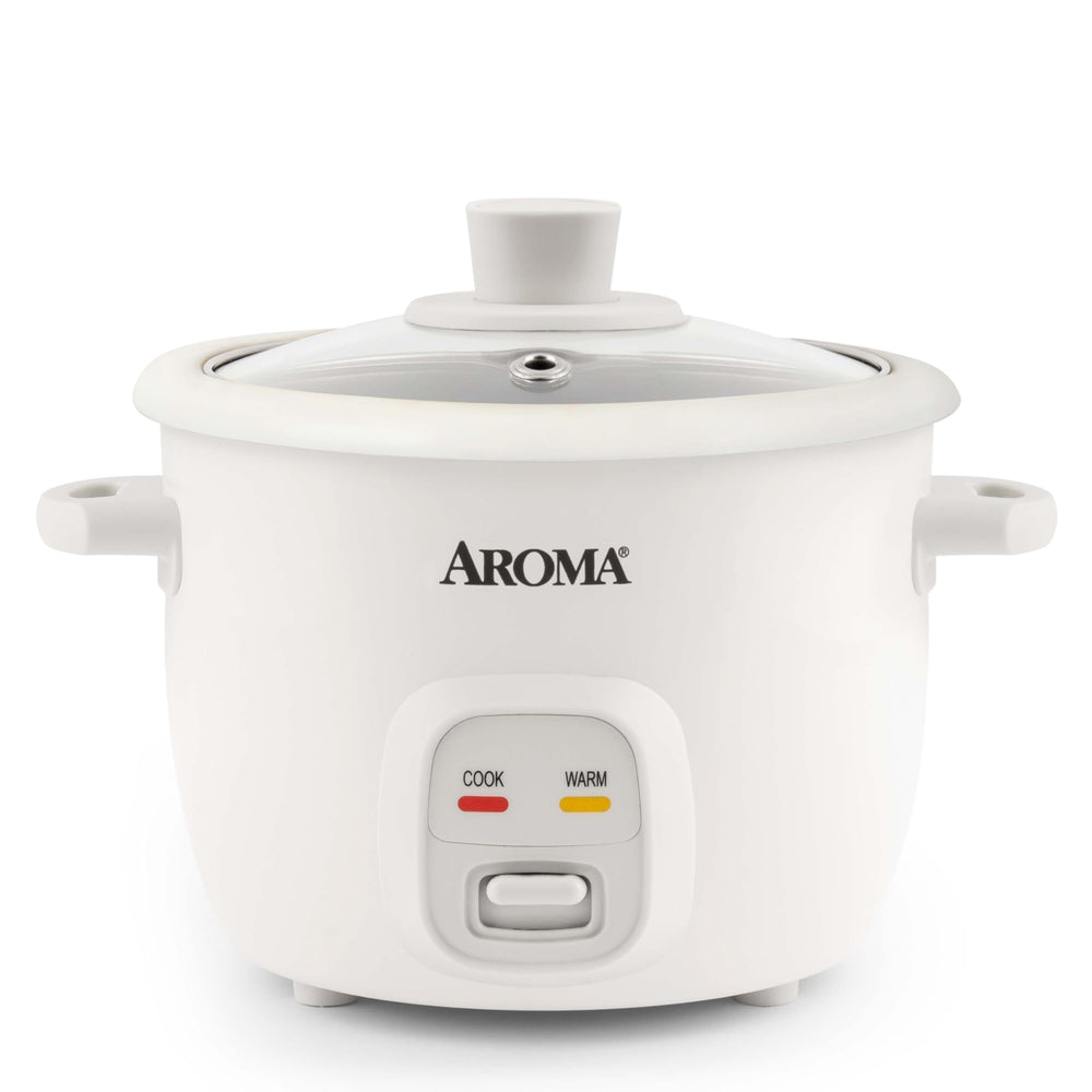 AROMA ARC-302NG front view showing compact cooker and one-touch benefit