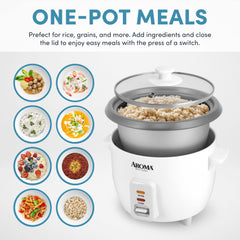 AROMA ceramic inner pot closeup highlighting nonstick CoreCoat for easy cleanup