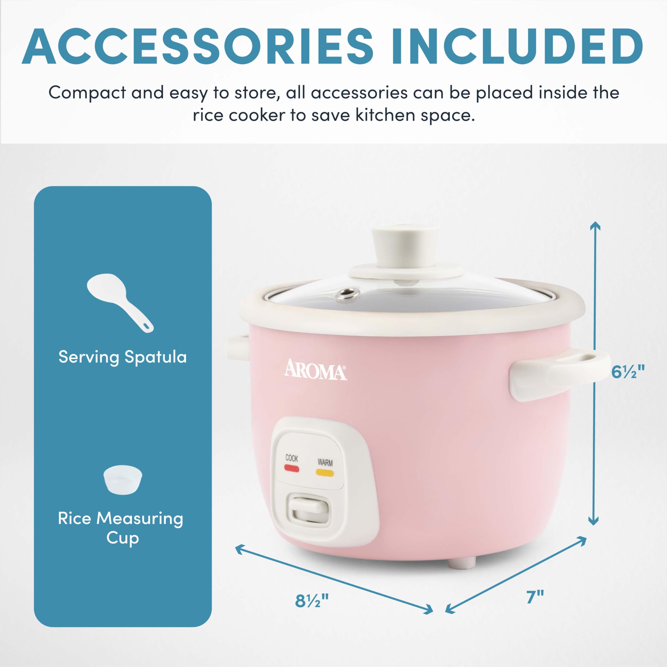 AROMA cooker next to coffee mug to show compact 1-quart size for small households
