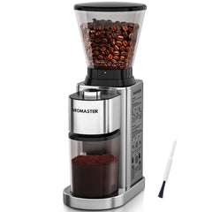 Aromaster front view silver grinder showing controls and compact design benefit convenience