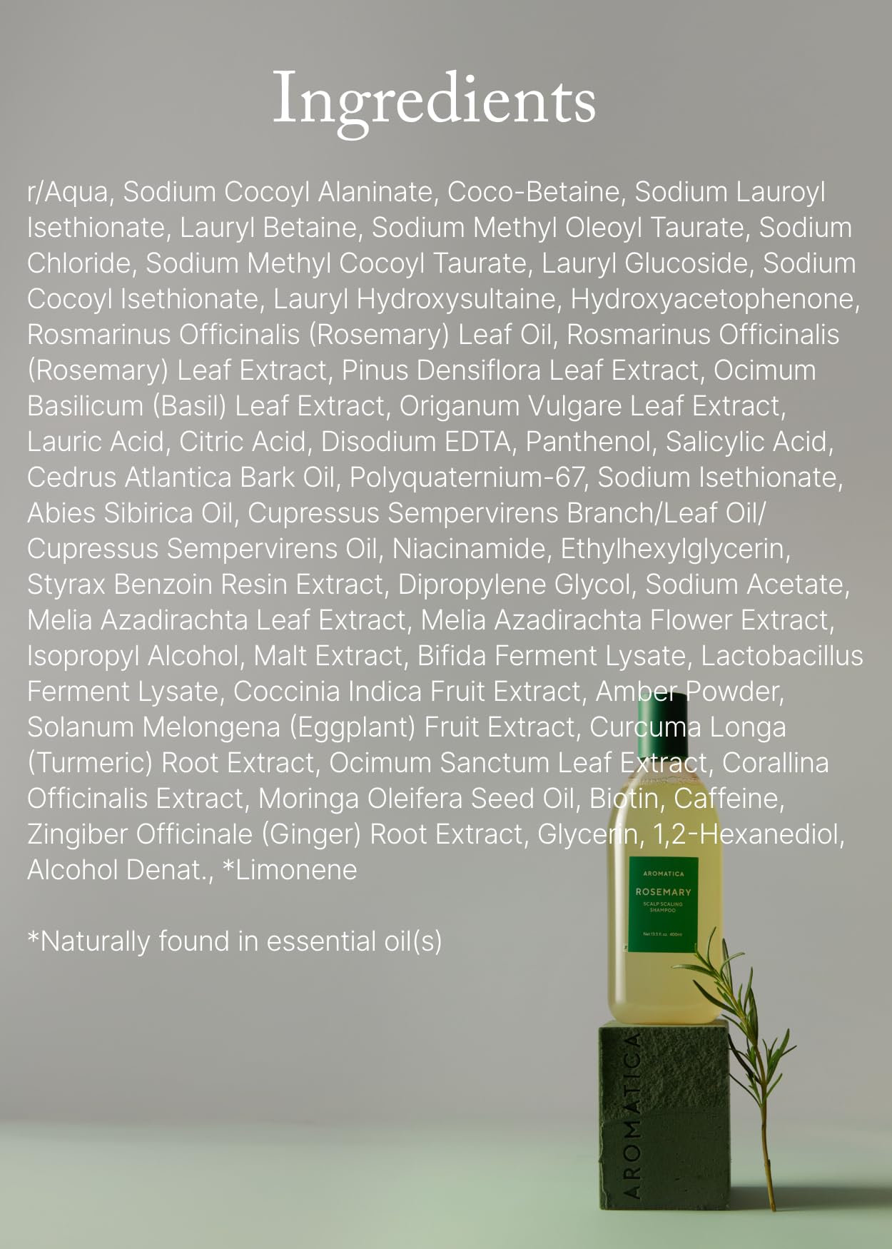 AROMATICA styled bathroom shelf showing routine-ready scalp care benefit