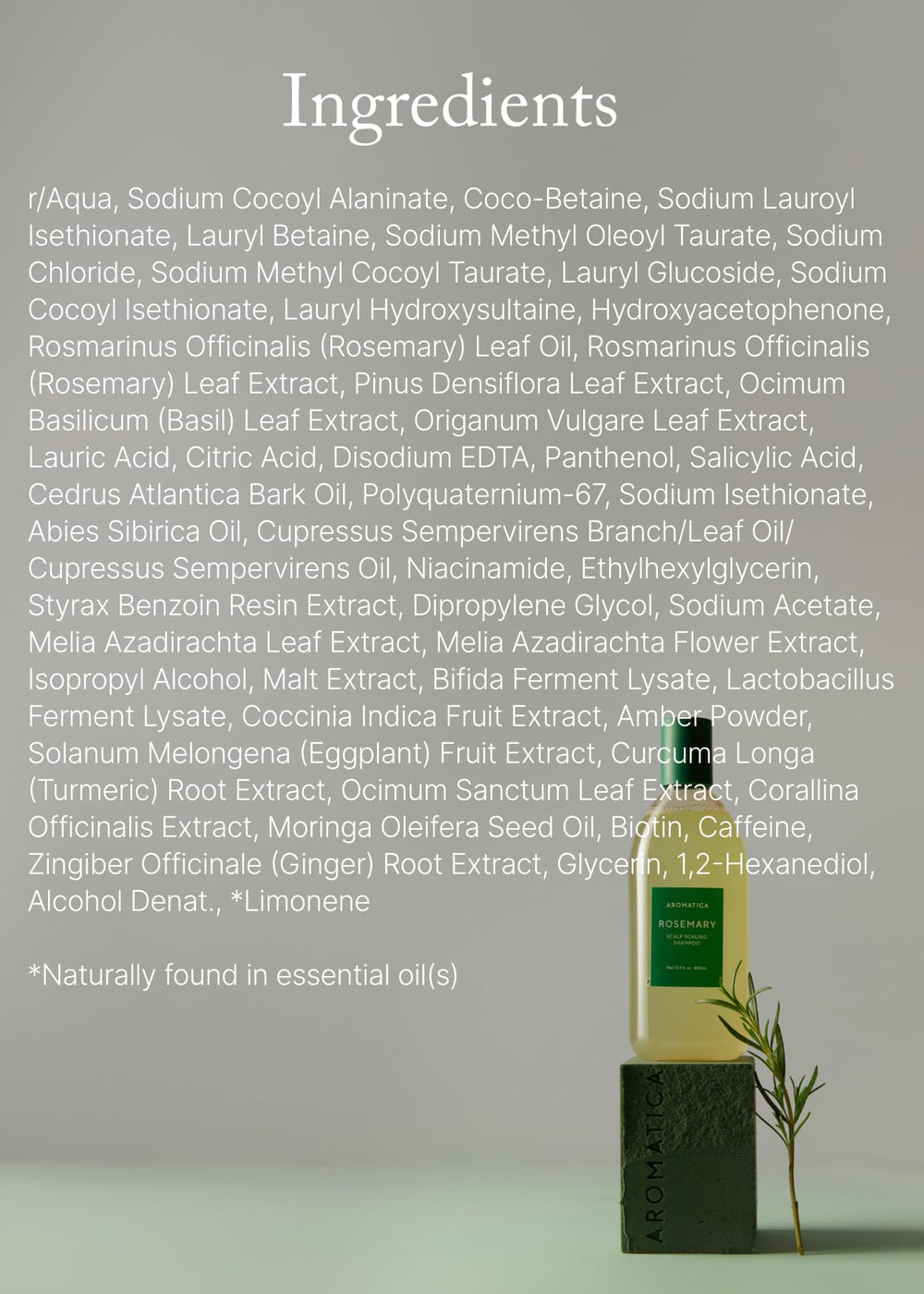 AROMATICA styled bathroom shelf showing routine-ready scalp care benefit