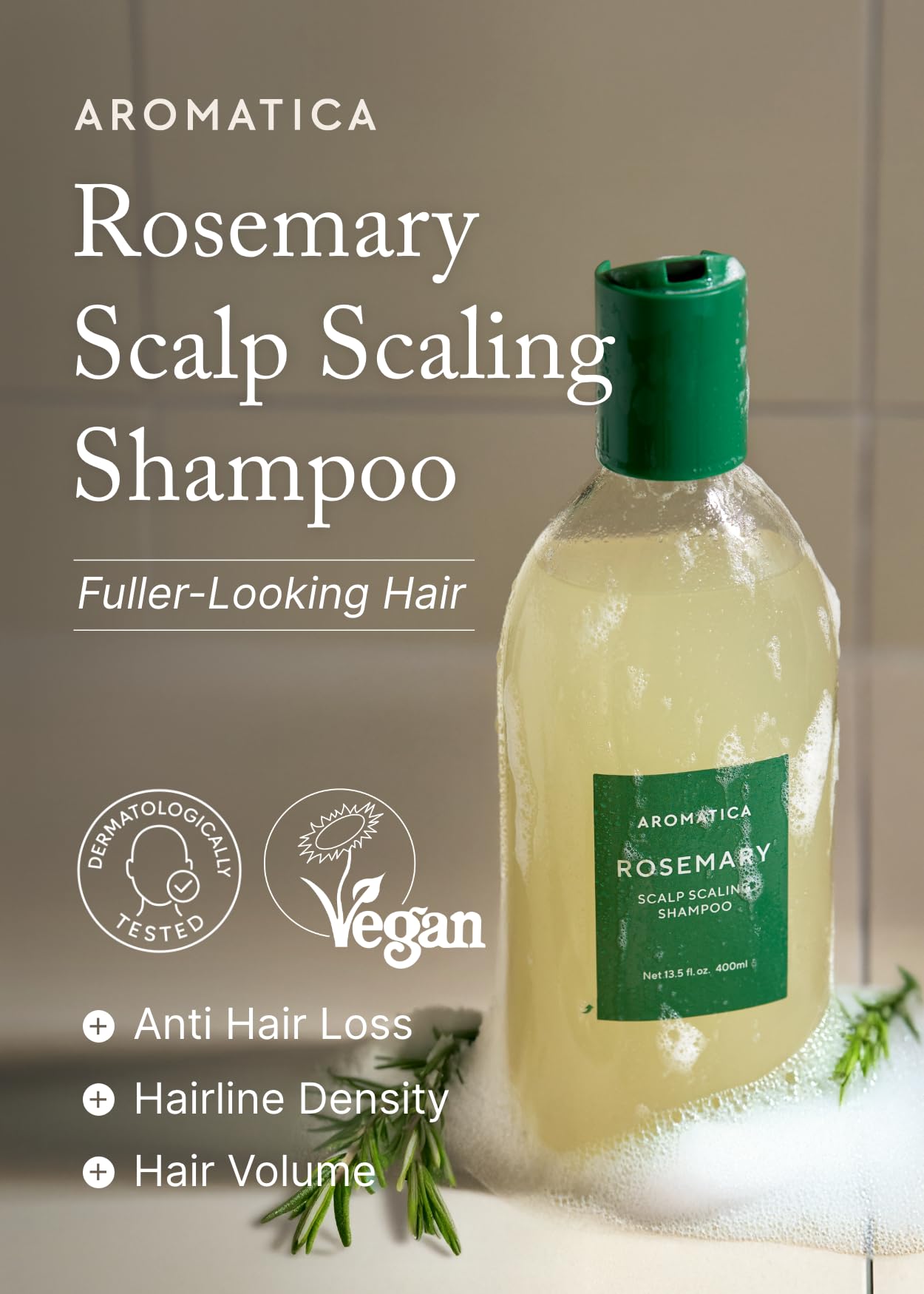 AROMATICA label close-up highlighting ingredient list and natural formulation benefits