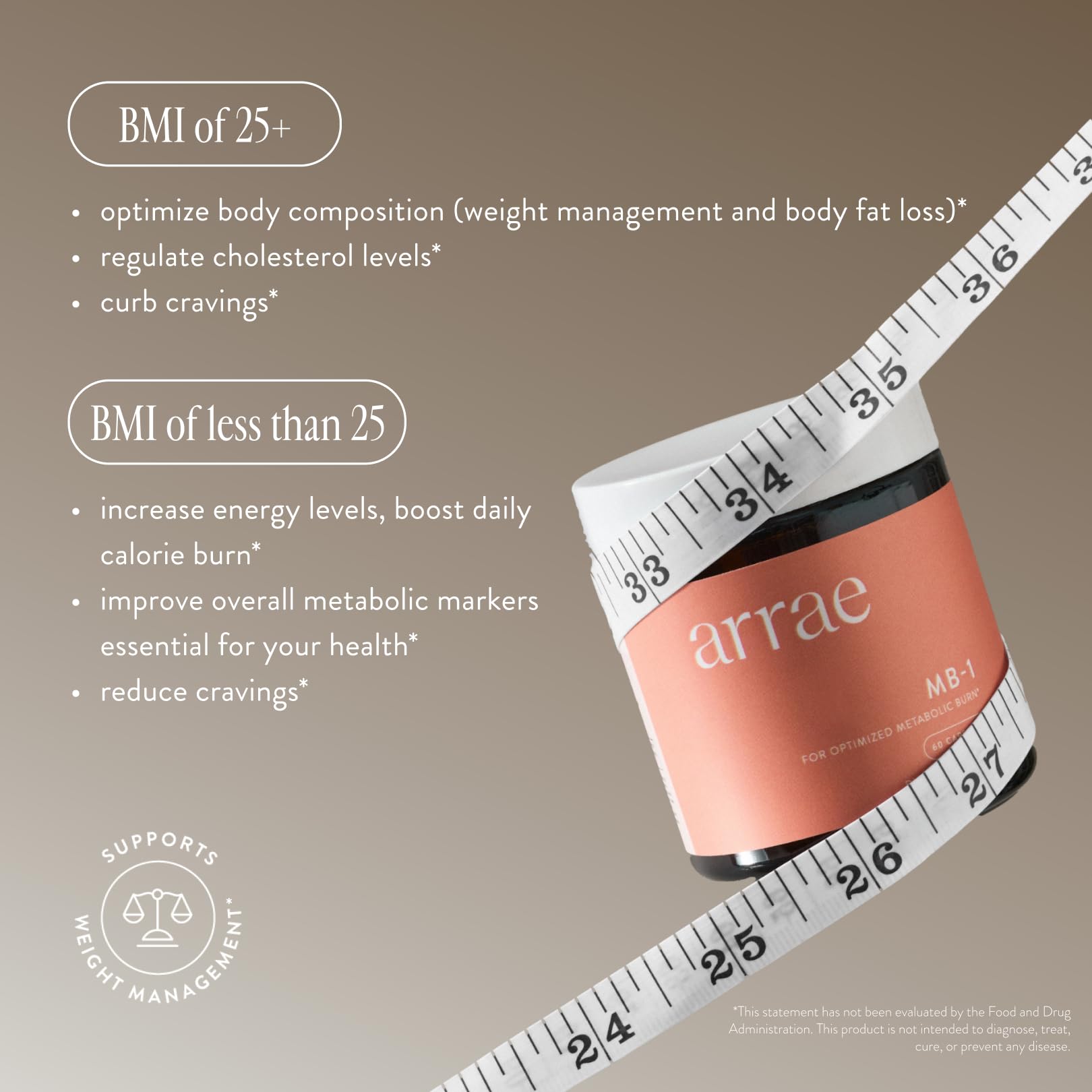 Hand holding Arrae MB-1 bottle to show scale and recommended two-capsule dose