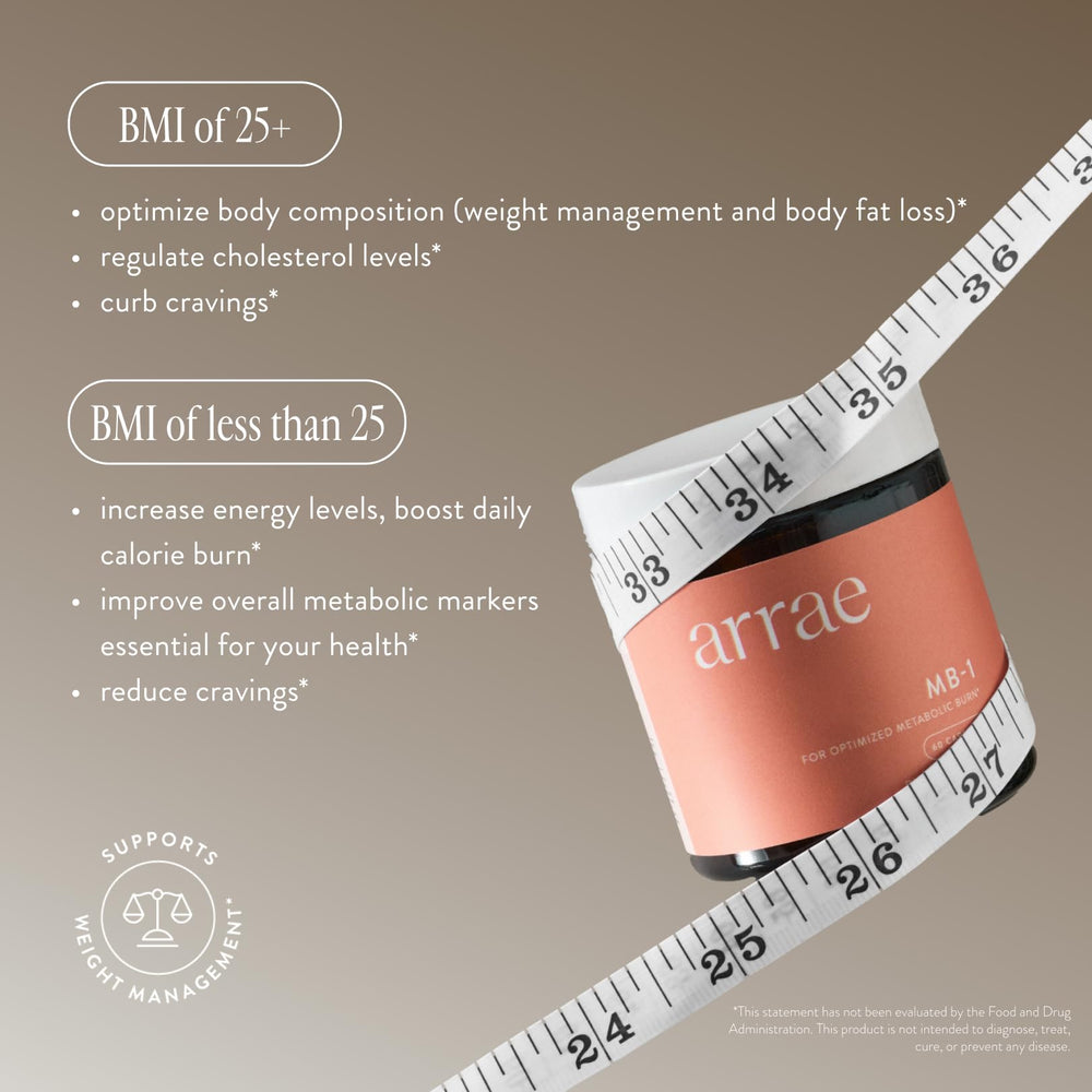Hand holding Arrae MB-1 bottle to show scale and recommended two-capsule dose