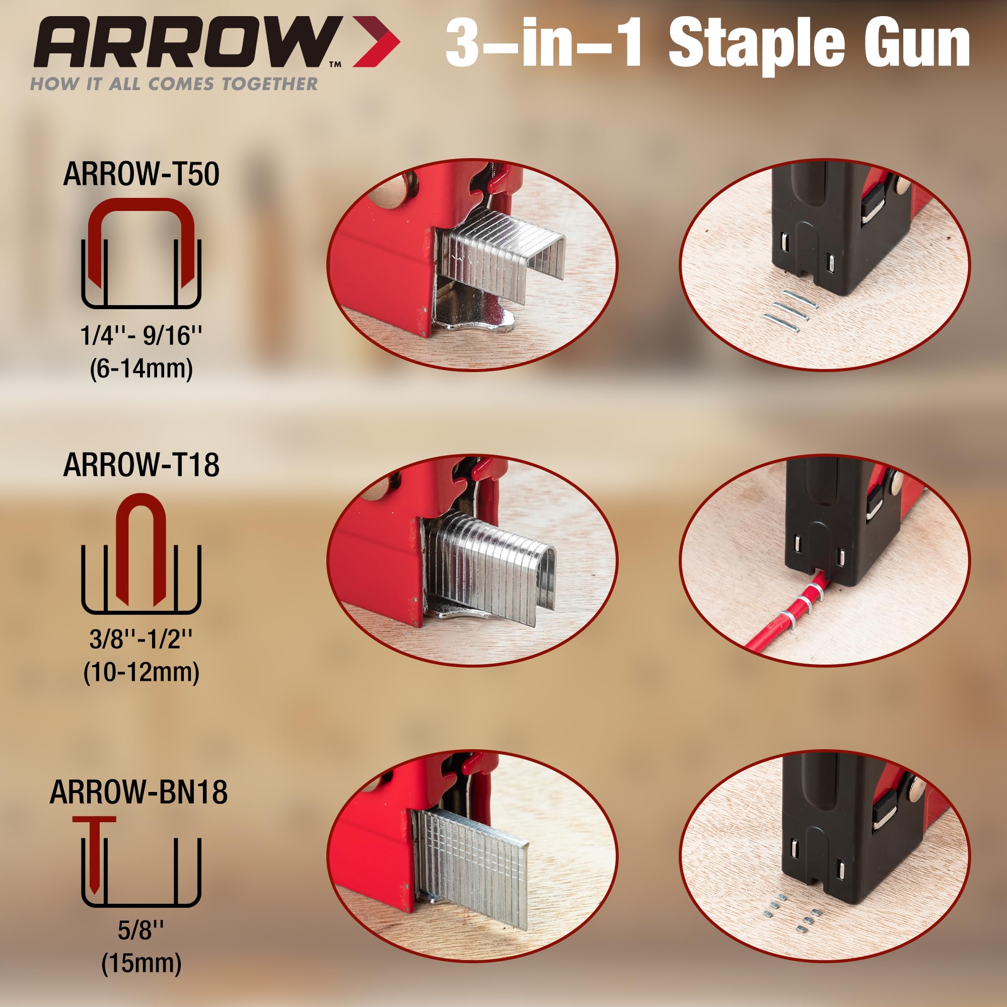 Arrow Fastener next to ruler showing scale for choosing correct staple length