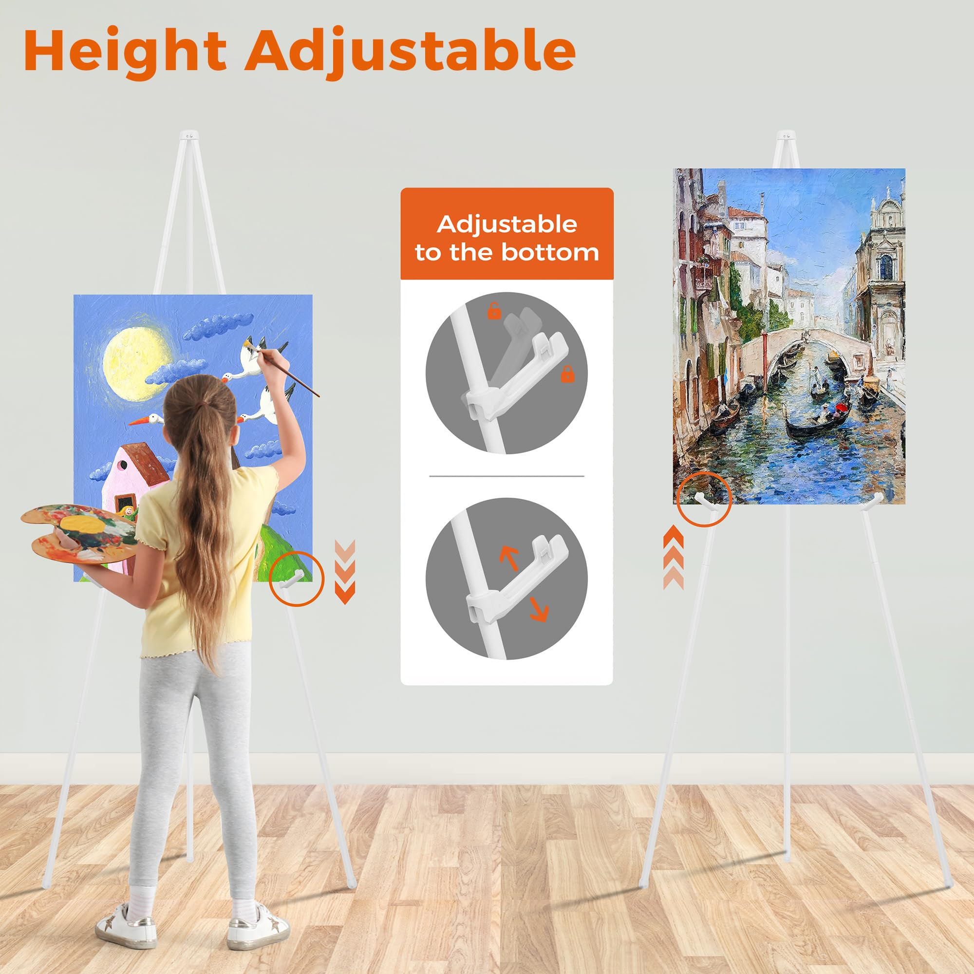 ARTASY close-up of sliding support holders showing adjustable height feature