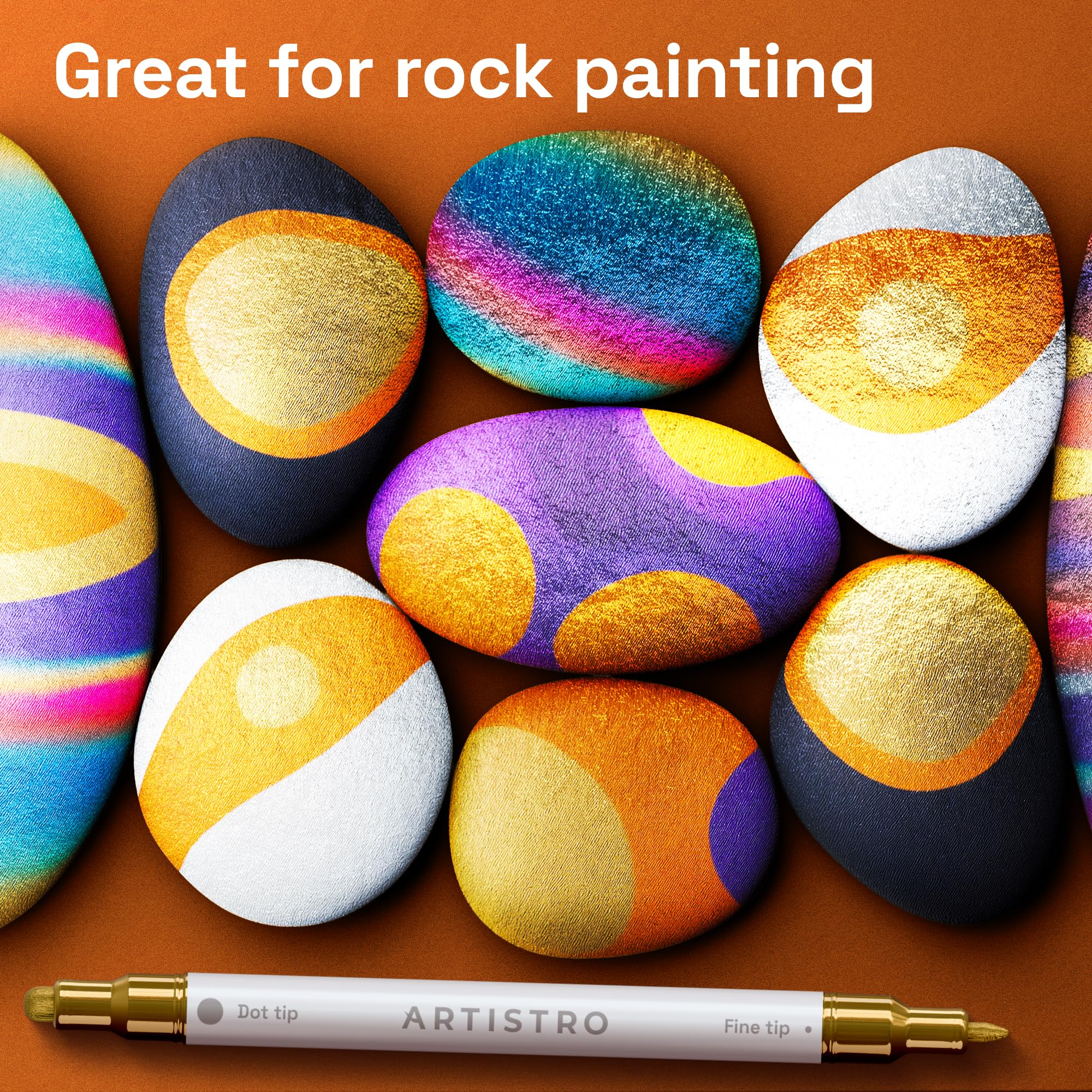 ARTISTRO marker next to a hand to show pen size and ergonomic grip for comfortable use