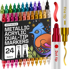 ARTISTRO front packaging showing 24 metallic dual-tip markers and color preview for easy selection