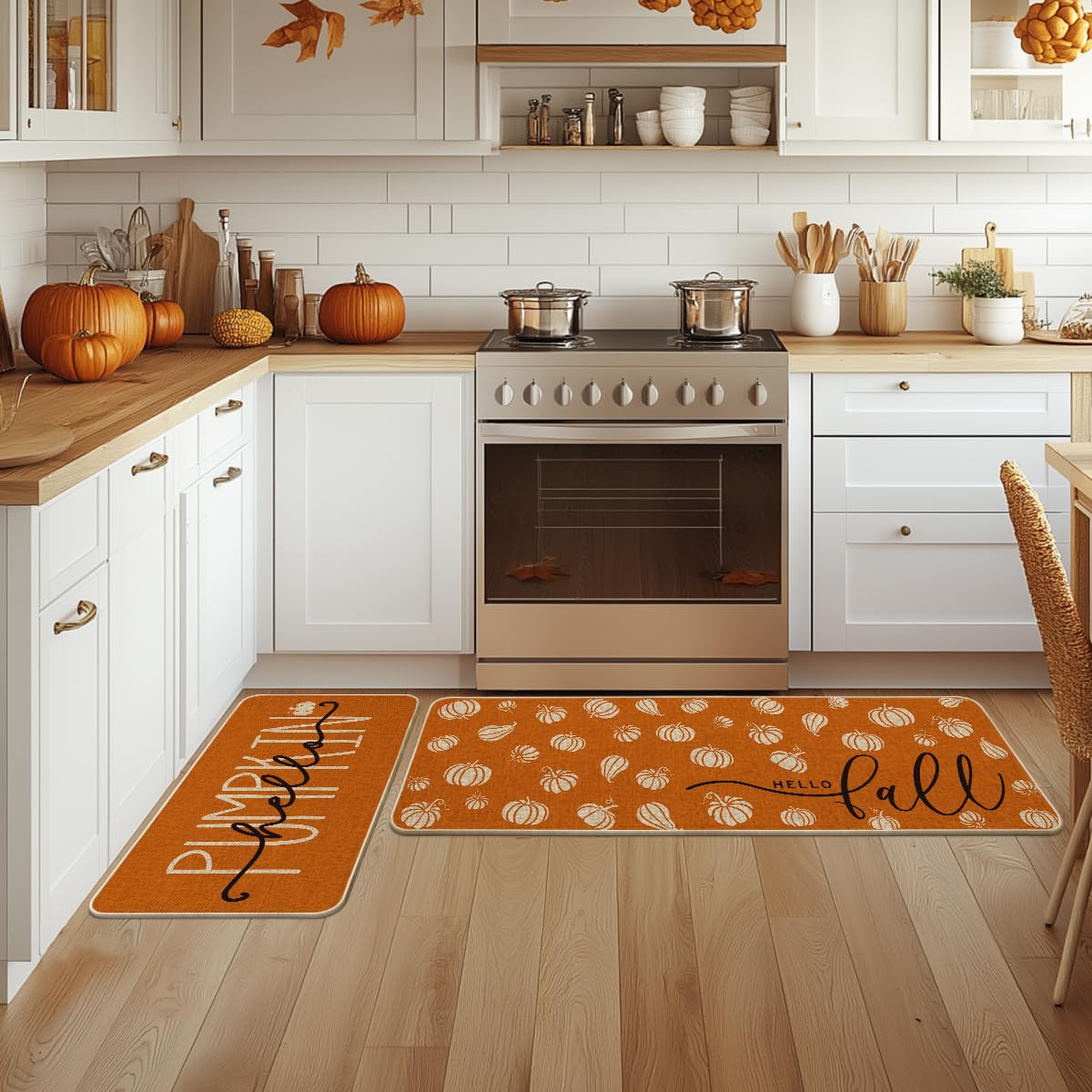 Artoid Mode mats placed in kitchen setting, adds warm fall atmosphere benefit