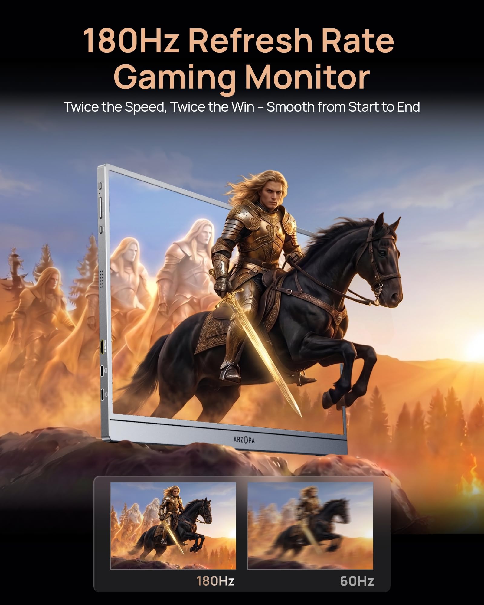 ARZOPA Z3FC ports view with USB-C and Mini HDMI for easy connections