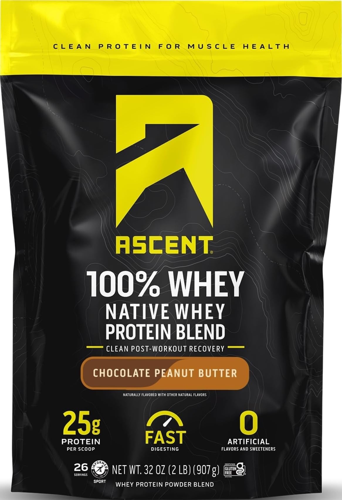Ascent front pouch showing label and benefits for quick product ID