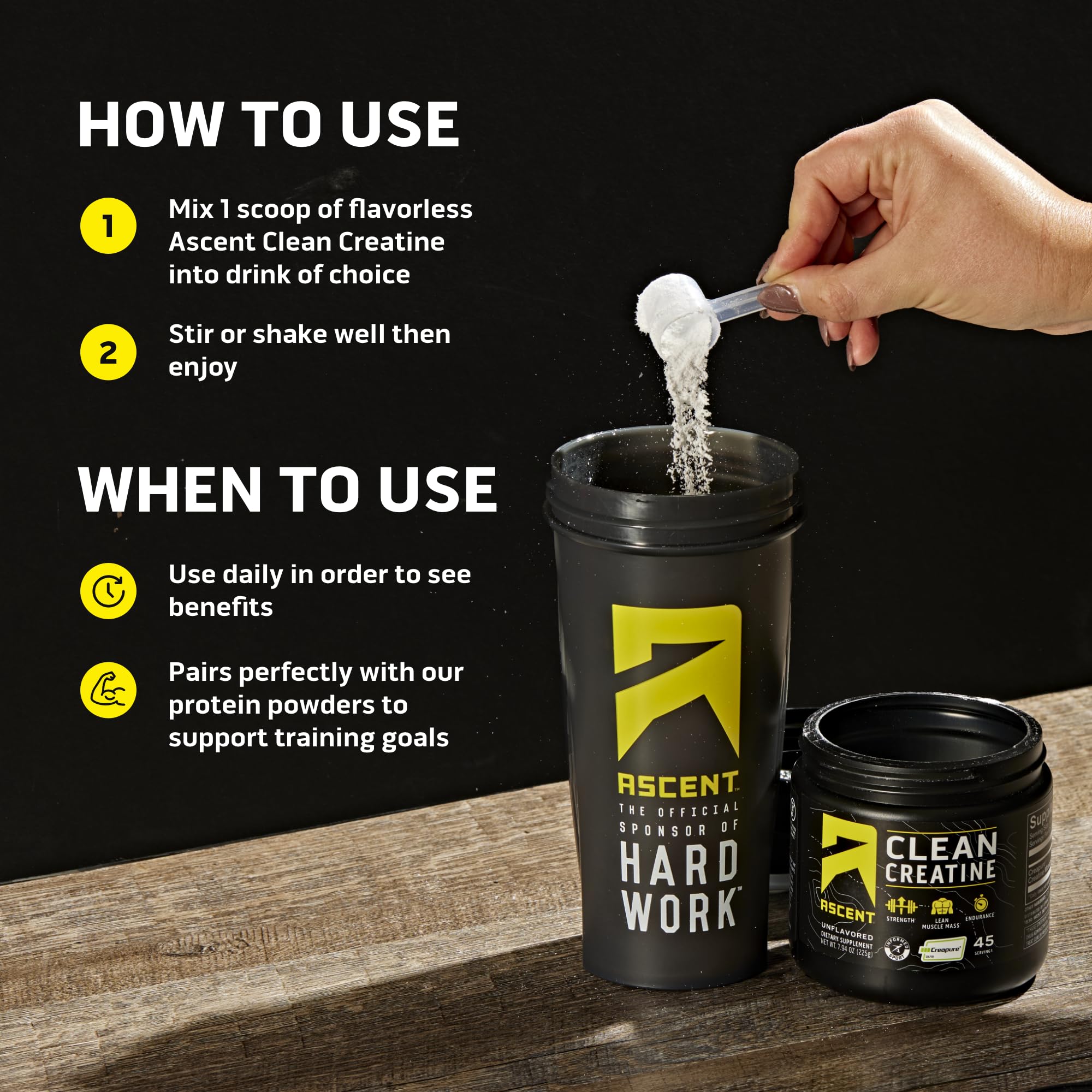 Athlete adding Ascent creatine at gym highlighting training support