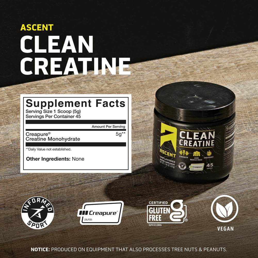 Ascent label with Informed Sport and gluten-free marks ensuring tested purity