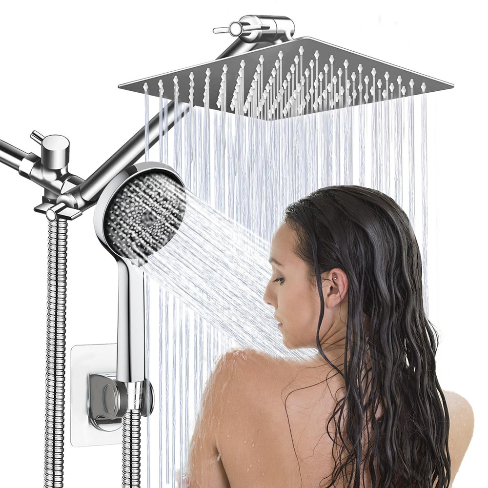 Ashwanth front view of chrome shower system showing full kit and benefit of complete set