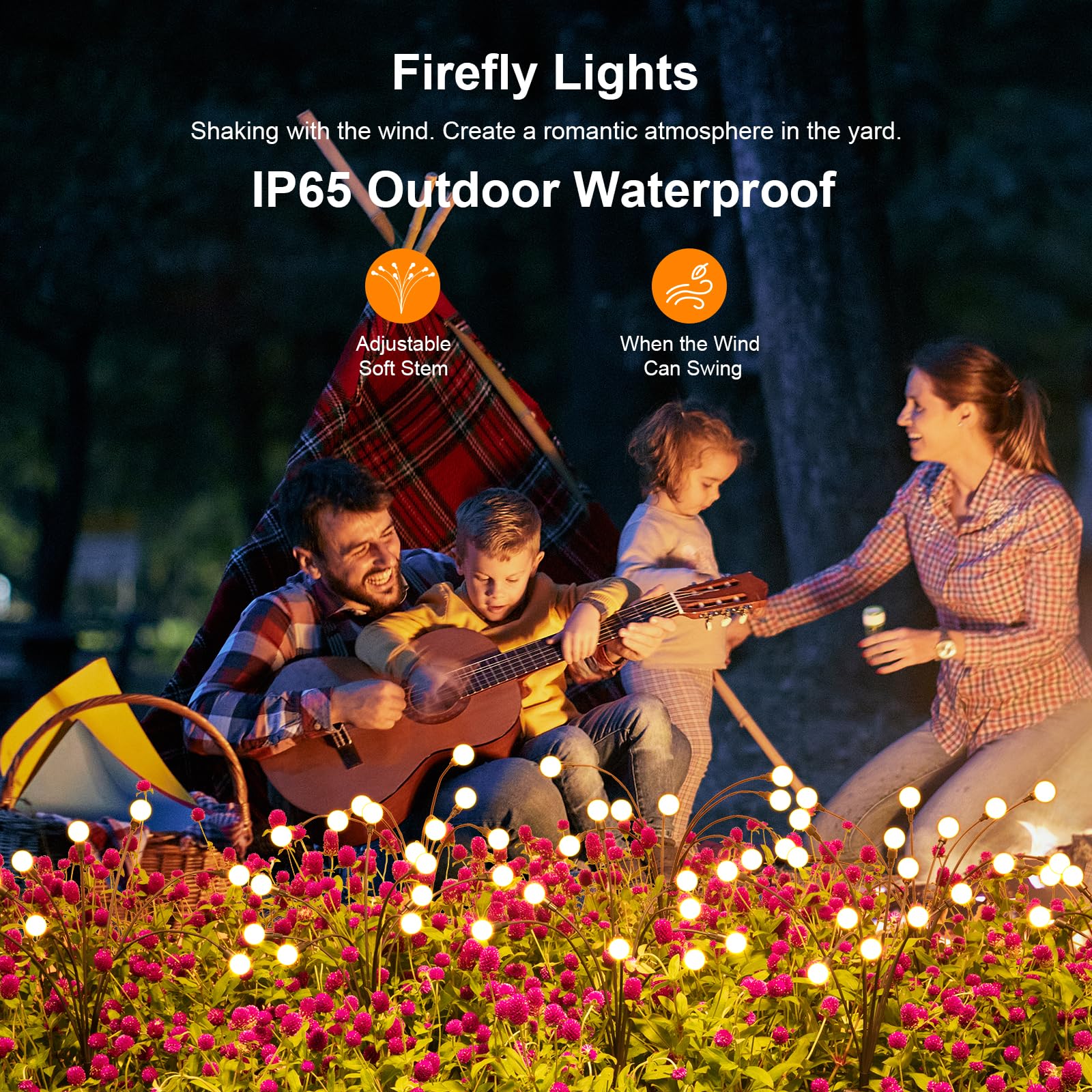 ASMAD nighttime patio scene casting soft firefly-like ambiance
