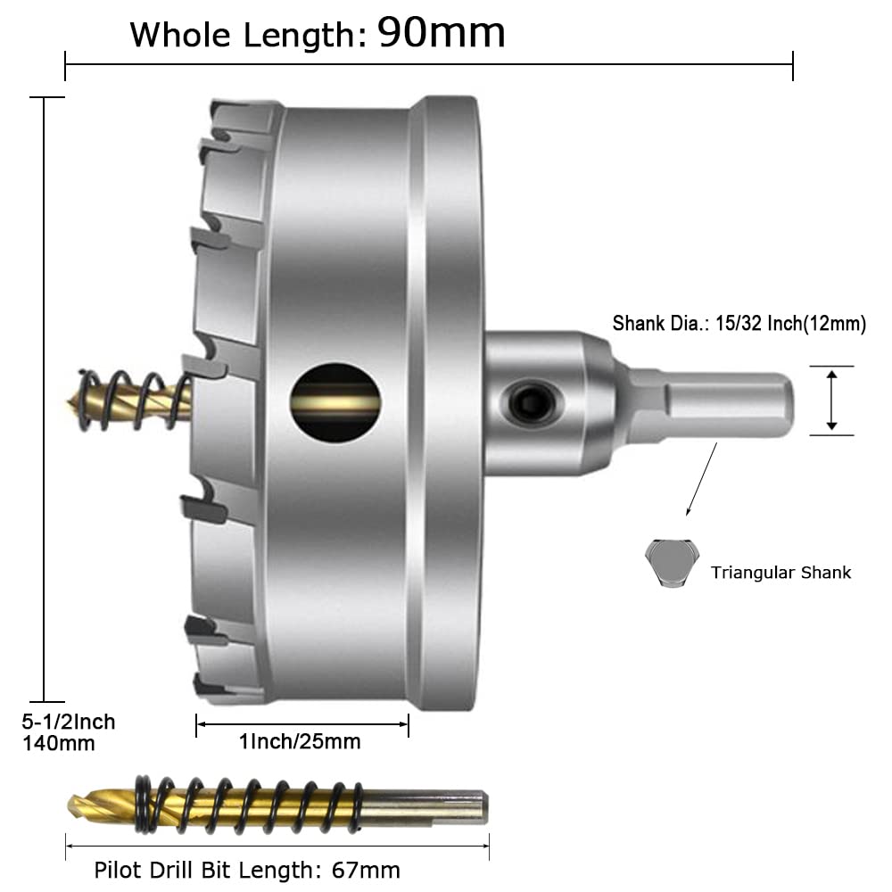 ASNOMY hole saw cutting into steel demonstrating 1 inch cutting depth and clean hole