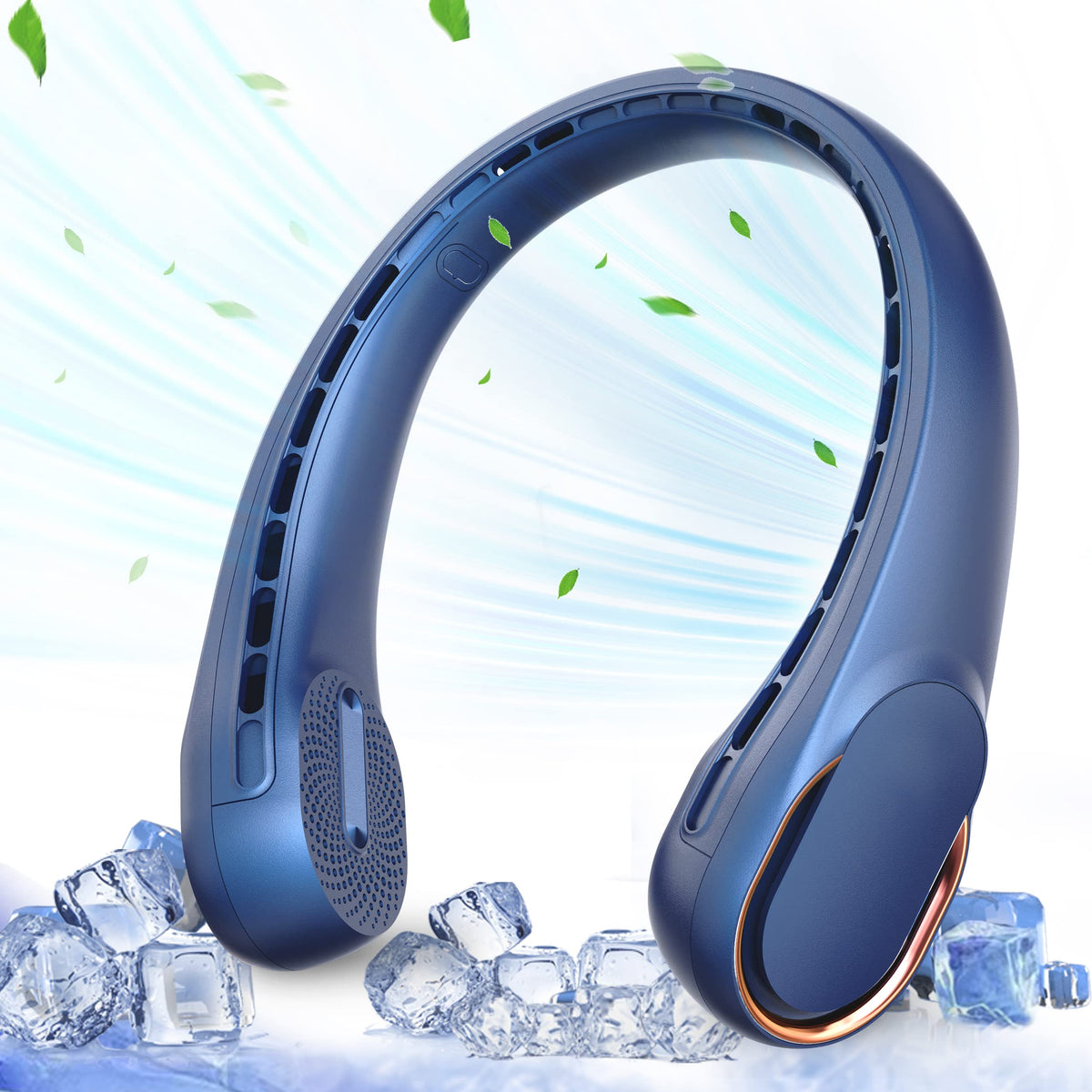 ASNUG neck fan front view showing bladeless design for safe cooling