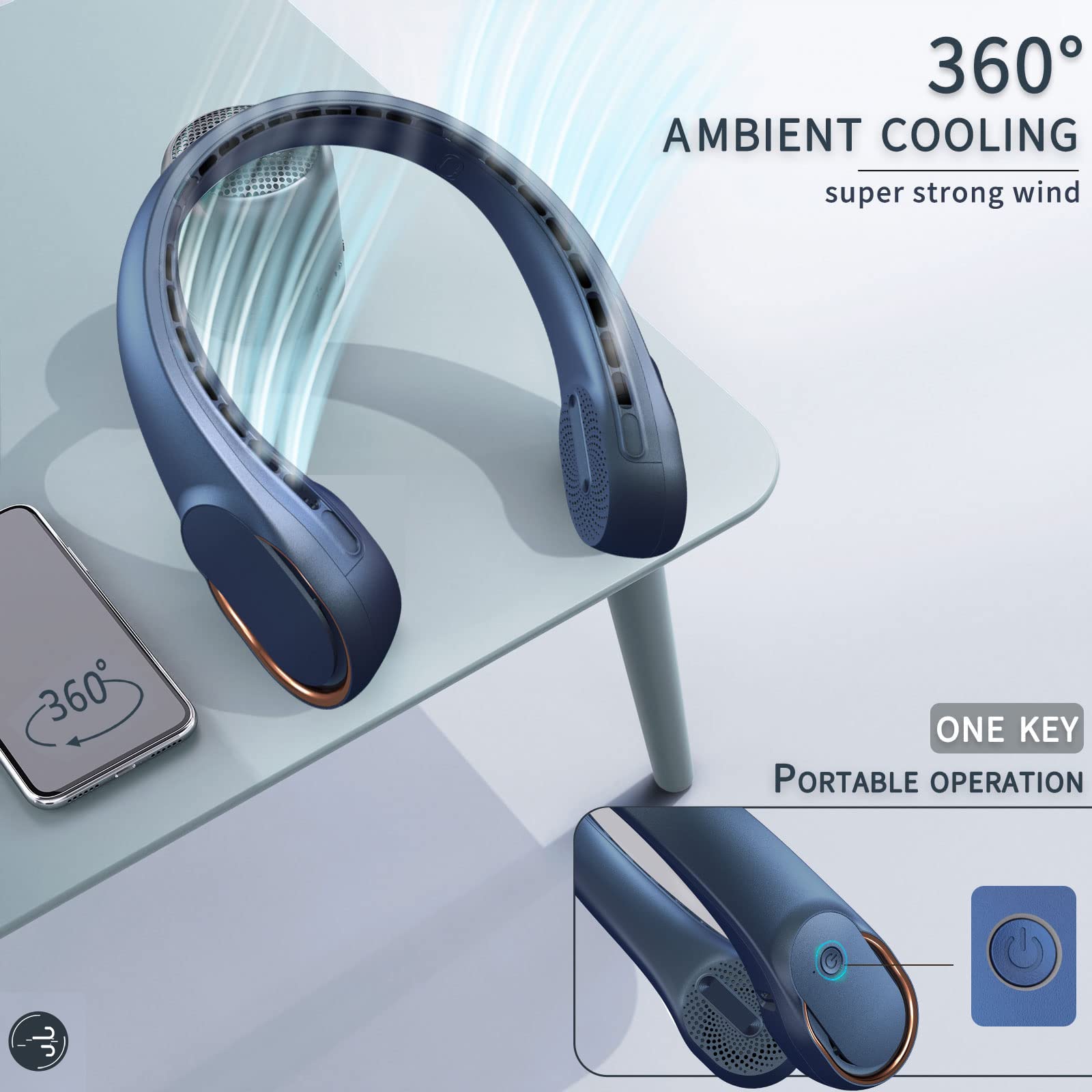ASNUG neck fan charging via USB cable demonstrating portable recharging