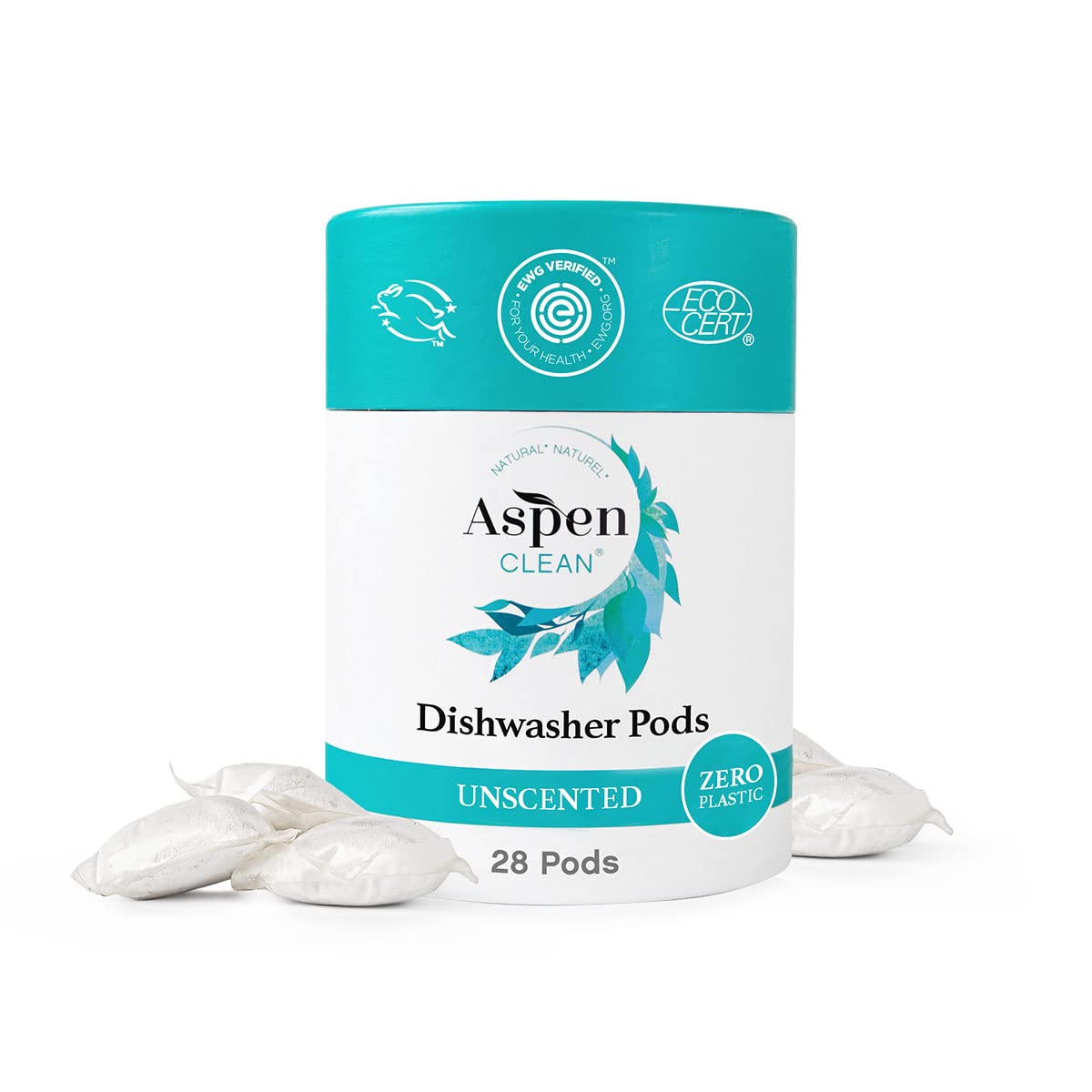 AspenClean front packaging showing unscented pods and eco benefits