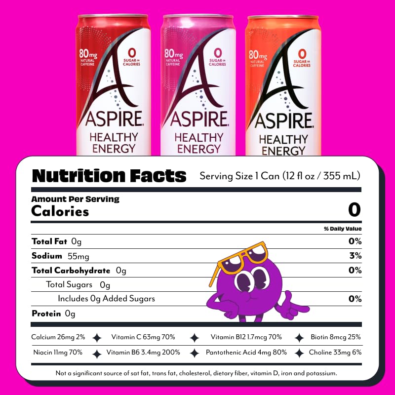 ASPIRE close-up of can label highlighting natural caffeine and vitamins