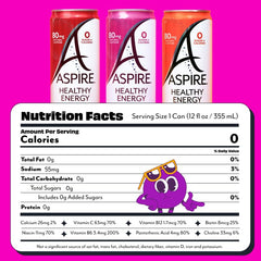 ASPIRE close-up of can label highlighting natural caffeine and vitamins