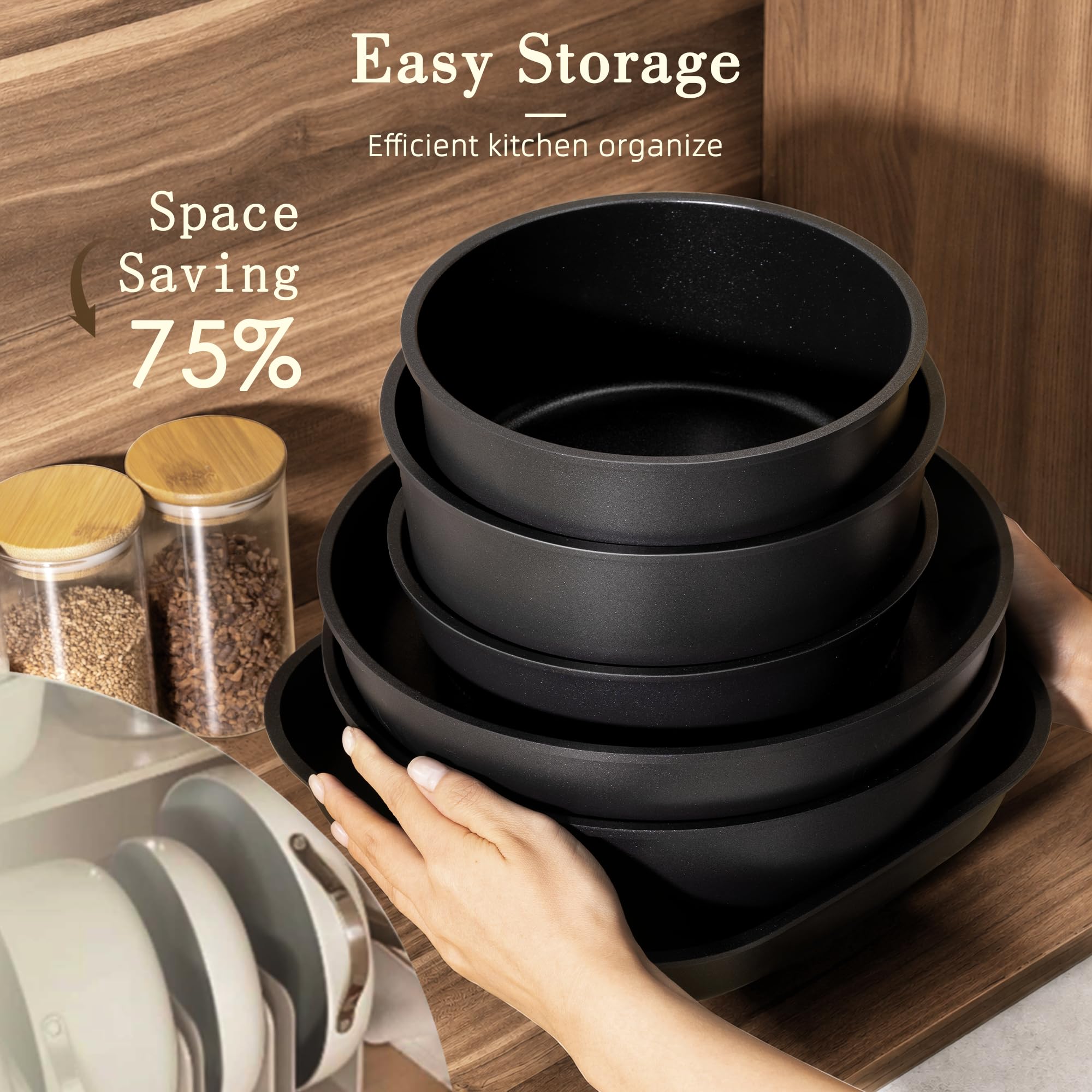 Astercook pan with handle removed showing quick-release convenience for oven use