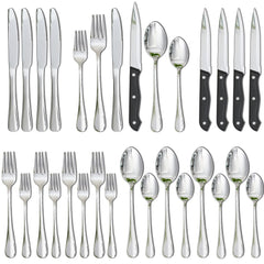 Astercook full flatware set front view showing all 24 pieces and balanced design benefit