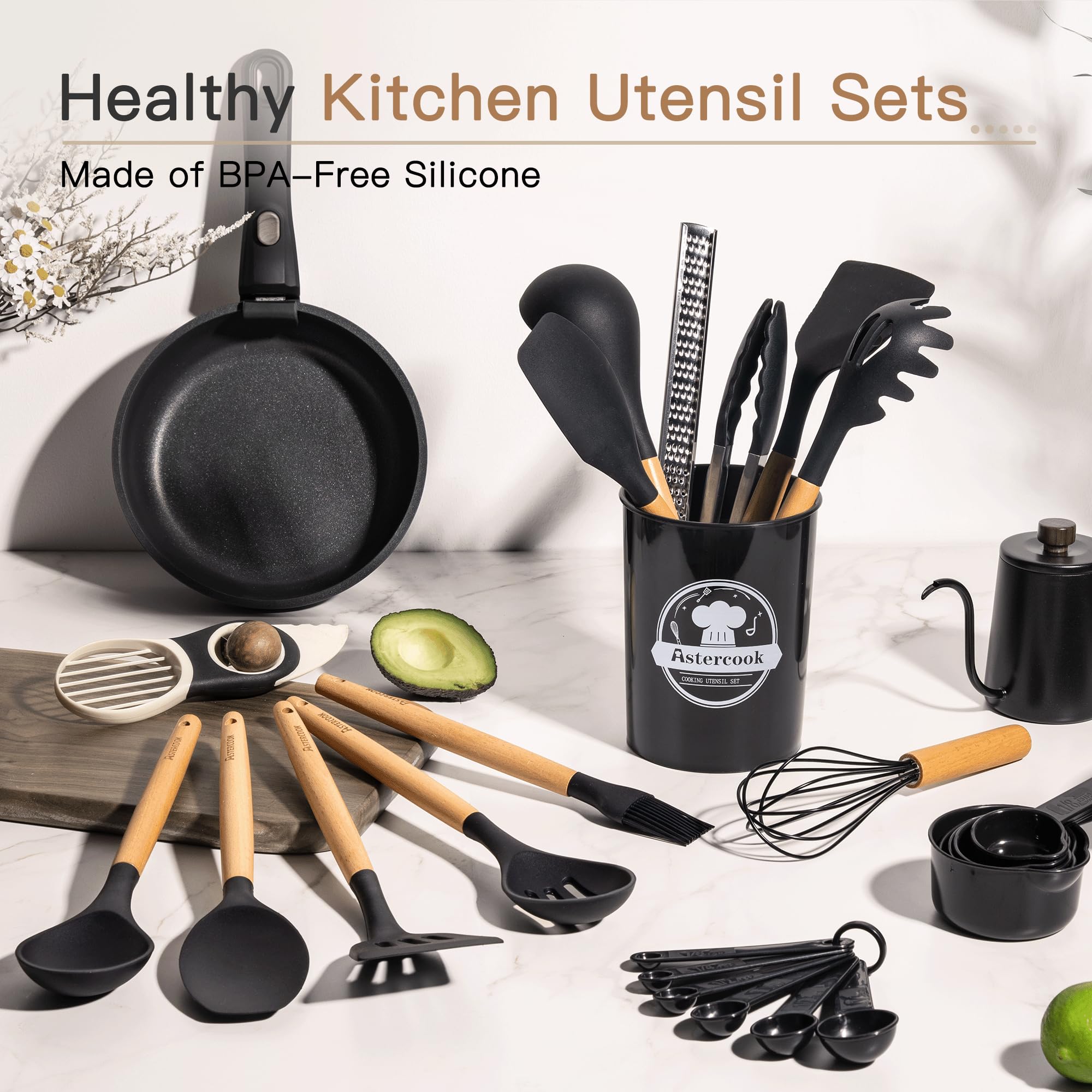 Astercook wooden handle detail highlighting comfortable grip and durable finish benefit