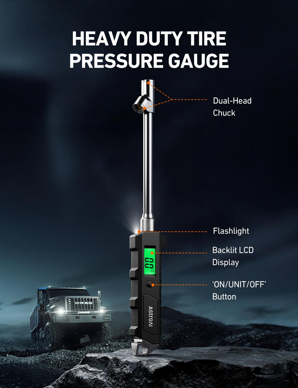 AstroAI green backlit LCD display for clear nighttime pressure reading