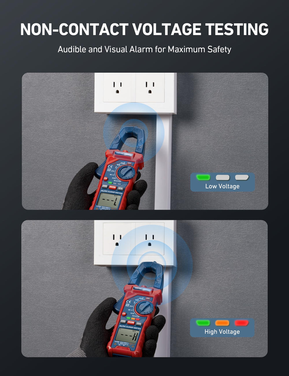 AstroAI clamp meter backlit display showing clear numbers for low-light benefit