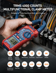 AstroAI clamp meter jaw close-up illustrating safe non-contact current checks