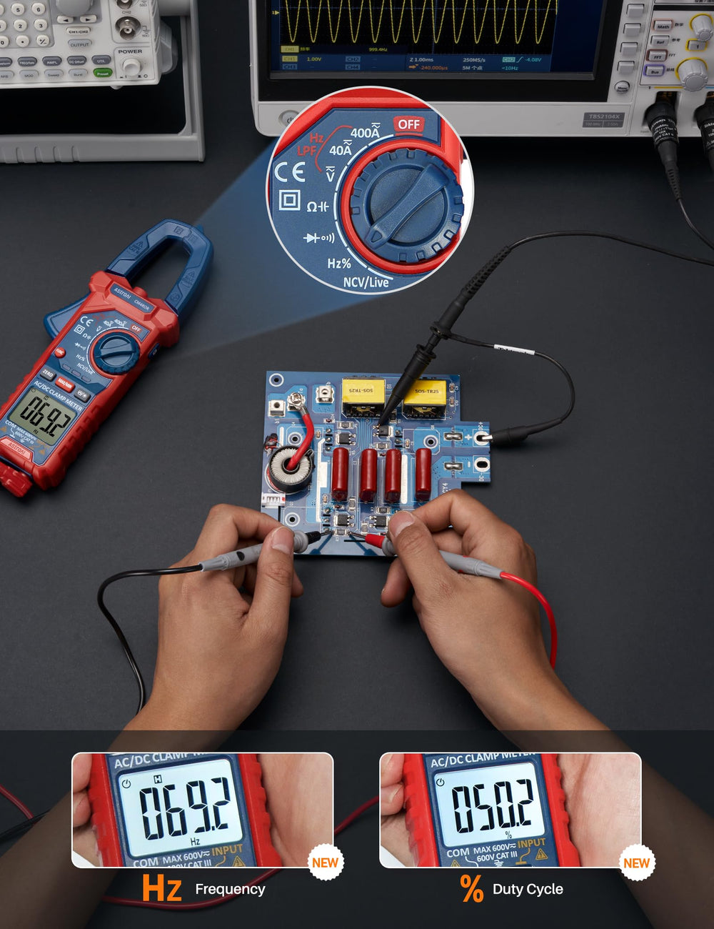 AstroAI clamp meter NCV indicator light detecting live wire for safer work
