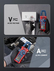 AstroAI clamp meter probes and leads ready for voltage and continuity testing