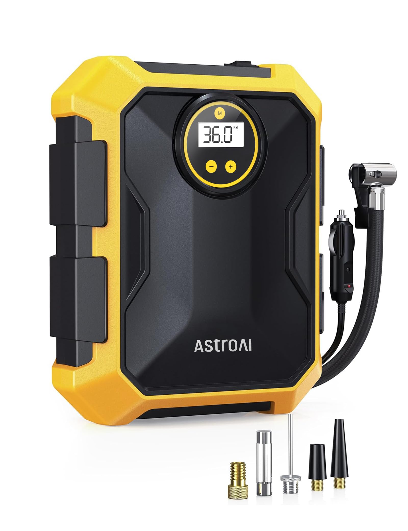 AstroAI front view of compact inflator showing ready-to-use benefit