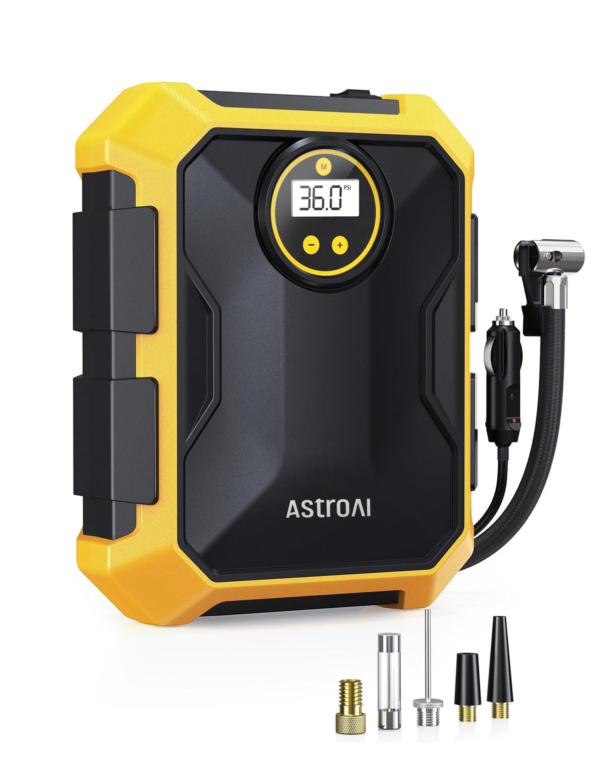 AstroAI front view of compact inflator showing ready-to-use benefit