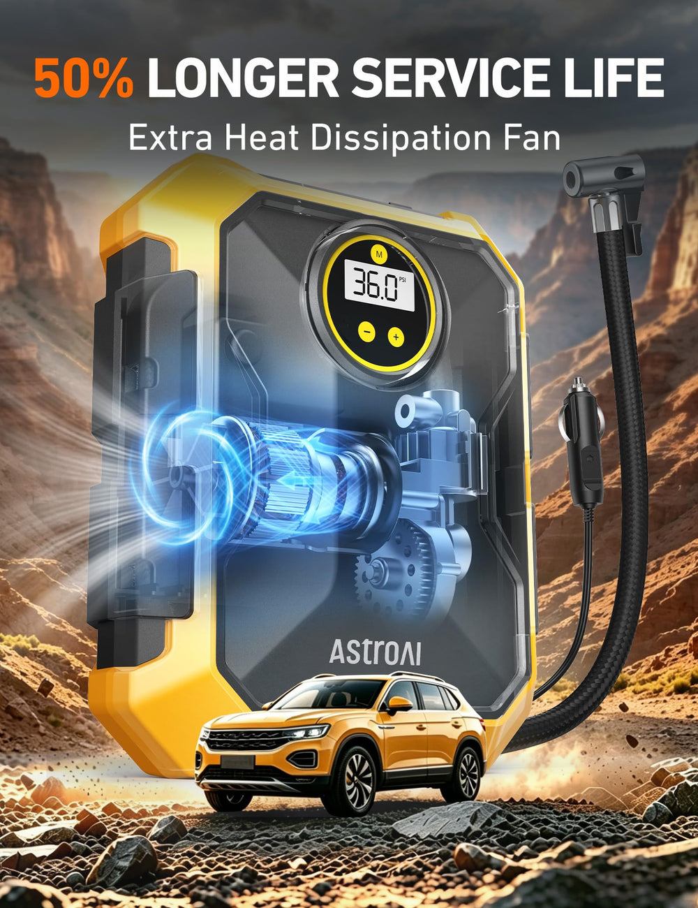 AstroAI three nozzles and extra fuse laid out for versatile inflation tasks